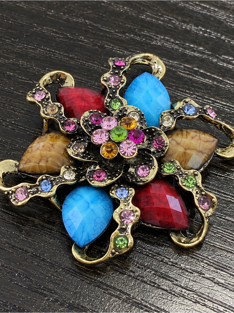 Vintage Style Multicolor Rhinestone Flower Brooch Pin Statement Jewelry